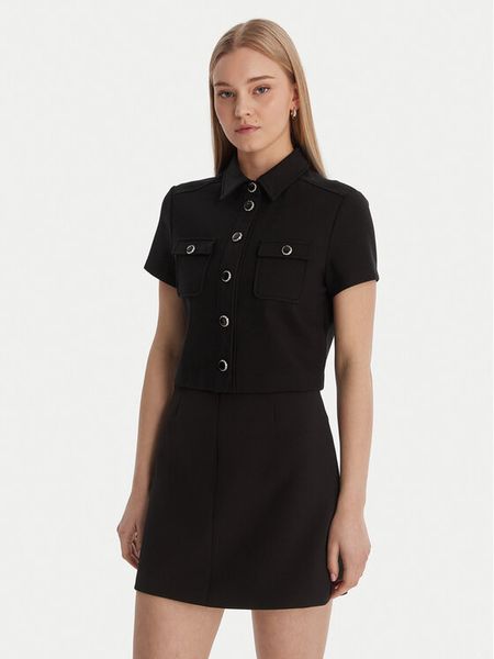 Guess Koszula W6RH83 KCMU2 Czarny Regular Fit. Czarne bluzki damskie Guess, m, z aplikacjami, z syntetyku, bez kołnierzyka, bez ramiączek. Za 283.99 zł.