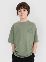 4F T-shirt oversize z nadrukiem chłopięcy - turkusowy 152 (11-12 lat). Niebieskie t-shirty dla chłopców 4f, bez wzorów, z bawełny, bez ramiączek. W wyprzedaży za 29.99 zł.