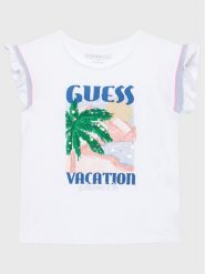Guess T-Shirt J3GI26 K8HM0 Biały Regular Fit. Białe t-shirty i topy dla dziewczynek Guess, z aplikacjami, z bawełny, bez ramiączek. Za 189.99 zł.