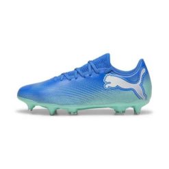 Buty piłkarskie męskie Puma Future 7 Play. Niebieskie buty sportowe męskie Puma, z materiału, bez zapięcia, do piłki nożnej. Za 219.99 zł.