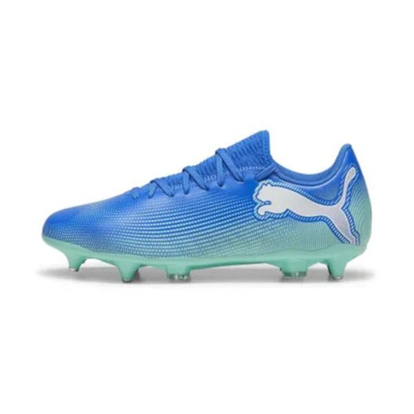 Buty piłkarskie męskie Puma Future 7 Play. Niebieskie buty sportowe męskie Puma, z materiału, bez zapięcia, do piłki nożnej. Za 219.99 zł.