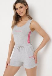 Szary Bawełniany Komplet Fitnessowy Top i Szorty z Gumką w Pasie Oaphne. Szare szorty damskie Born2be, na lato, l, bez wzorów, z bawełny. Za 39.99 zł.