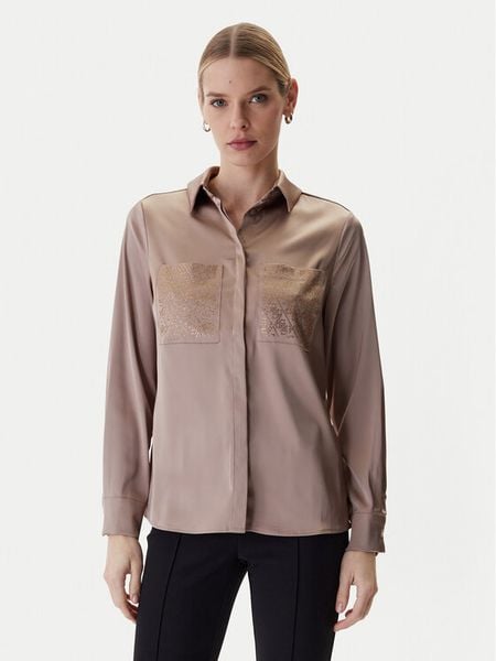Guess Koszula W5RH40 WFQC2 Brązowy Regular Fit. Brązowe bluzki damskie Guess, xxl, z aplikacjami, z syntetyku, bez kołnierzyka, bez ramiączek. Za 313.99 zł.