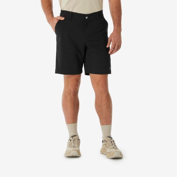 Spodenki turystyczne męskie Quechua MH100. Czarne krótkie spodenki sportowe męskie QUECHUA, na lato, l, bez wzorów, z materiału. Za 39.99 zł.