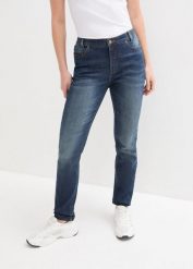 Dżinsy o kroju skinny fit, mid waist, z wygodnym paskiem. Niebieskie jeansy damskie bonprix. Za 134.99 zł.