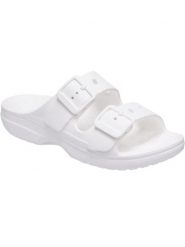 Klapki Dla Dorosłych Crocs Saturday Sandal. Białe klapki damskie Crocs, bez wzorów, z materiału, bez obcasa. Za 199.99 zł.