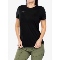 Koszulka merino damska Mammut Tree Wool FL T-Shirt. Czarne koszulki sportowe damskie Mammut, bez wzorów, bez kołnierzyka, bez ramiączek. Za 341.45 zł.