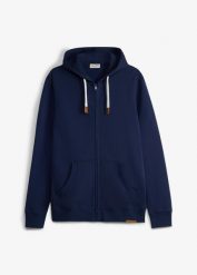 Bluza rozpinana z kapturem, z czystej bawełny. Niebieskie bluzy męskie bonprix, l, bez wzorów, z bawełny, z kapturem. Za 122.99 zł.