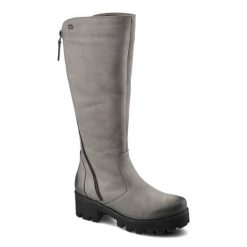 Szare Kozaki Simen Damskie Stylowe Buty Zimowe. Szare kozaki damskie Simen, z futra, bez obcasa, na obcasie. Za 419.00 zł.