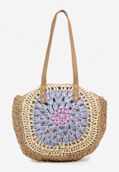 Fioletowo-Beżowa Pleciona Torebka w Stylu Boho Ulofina. Fioletowe torebki do ręki damskie Renee, w ażurowe wzory, boho, bez dodatków. Za 89.99 zł.