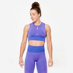 Koszulka fitness damska Domyos crop top bez rękawów. Czerwone obuwie sportowe damskie DOMYOS, bez wzorów, z elastanu, na fitness i siłownię. W wyprzedaży za 69.99 zł.