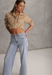 Niebieskie Jeansy Wide Leg High Waist z Bawełną z Denimowym Paskiem Evanna. Niebieskie jeansy damskie Renee, z podwyższonym stanem. Za 119.99 zł.