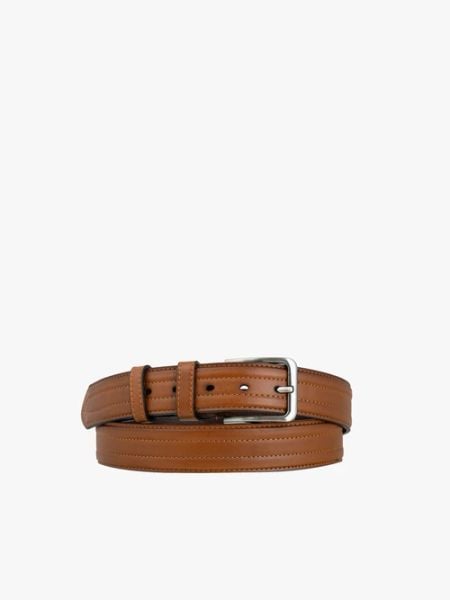 Rudy pasek ze skóry licowej. Brązowe paski damskie Ryłko, bez wzorów, z denimu, eleganckie. Za 129.99 zł.