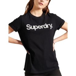 Koszulka turystyczna damska Superdry Logo. Czarne koszulki sportowe damskie Superdry., s, bez wzorów, z bawełny, bez kołnierzyka, bez ramiączek. Za 81.00 zł.