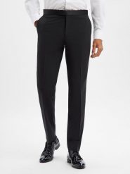 BOSS Spodnie z zawartością wełny dziewiczej - Leon Tux Mężczyźni Regular Fit czarny, 24. Czarne eleganckie spodnie męskie Boss, m, bez wzorów, z wełny. Za 799.95 zł.