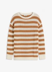 Sweter oversize z czystej bawełny. Brązowe swetry damskie bonprix, bez wzorów, z bawełny, bez kołnierzyka, bez ramiączek, bez kaptura. Za 112.99 zł.