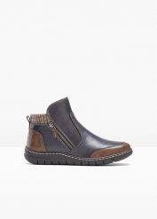 Botki skórzane. Niebieskie botki damskie bonprix, bez obcasa, bez zapięcia. Za 269.99 zł.