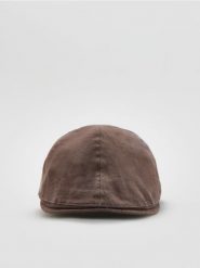 Lniany kaszkiet - ciemnobrązowy. Brązowe czapki i kapelusze męskie Reserved, bez wzorów, ze lnu. Za 79.99 zł.