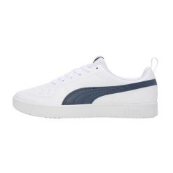 Buty sportowe sneakersy skóra ekologiczna białe PUMA RICKIE 387607-1. Białe obuwie sportowe damskie Puma, bez wzorów, ze skóry ekologicznej, trekkingowe. Za 149.00 zł.