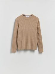 Strukturalny sweter z bawełną - beżowy. Brązowe swetry przez głowę męskie Reserved, l, bez wzorów, z bawełny, bez kołnierzyka. Za 129.99 zł.