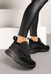 Czarne Sneakersy na Grubej Podeszwie z Pikowaną Cholewką i Napisem Resisha. Czarne obuwie sportowe damskie Born2be, bez wzorów, z jeansu. Za 209.99 zł.