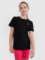 4F T-shirt regular gładki dziewczęcy - czarny 152 (11-12 lat). Czarne t-shirty i topy dla dziewczynek 4f, bez wzorów, z bawełny, bez ramiączek. Za 29.99 zł.