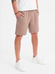 Dresowe szorty unisex ze ściągaczem w pasie brązowe V16 OU-SRBC-0101 XS/S. Brązowe szorty sportowe damskie Ombre, s, bez wzorów, z dresówki, sportowe. Za 408.47 zł.