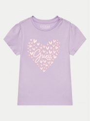 Guess T-Shirt K4GI03 K6YW4 Fioletowy Regular Fit. Fioletowe t-shirty i topy dla dziewczynek Guess, z aplikacjami, z bawełny, bez ramiączek. Za 99.99 zł.