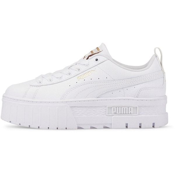 Buty sportowe Puma Mayze Lth Jr. Białe obuwie sportowe damskie Puma, bez wzorów, z materiału. Za 319.99 zł.