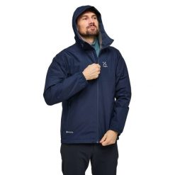 Kurtka turystyczna Haglöfs Kaise GTX. Niebieskie kurtki męskie Haglöfs, l, bez wzorów, z dzianiny, bez kaptura. Za 1,123.65 zł.