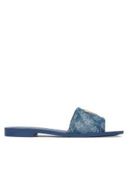 Guess Klapki FLJELS DEN03 Niebieski. Niebieskie klapki damskie Guess, z aplikacjami, z materiału, bez obcasa. Za 162.99 zł.