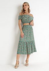 Zielony 2-częściowy Bawełniany Komplet ze Spódnicą i Topem Hiszpanka Ollija. Zielone spódnice damskie Born2be, m, bez wzorów, z bawełny, midi. Za 59.99 zł.