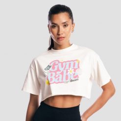 Koszulka damska fitness krótka kremowa GymBabe. Brązowe t-shirty damskie GYMBEAM, m, bez wzorów, z bawełny, klasyczne, bez kołnierzyka. Za 80.90 zł.