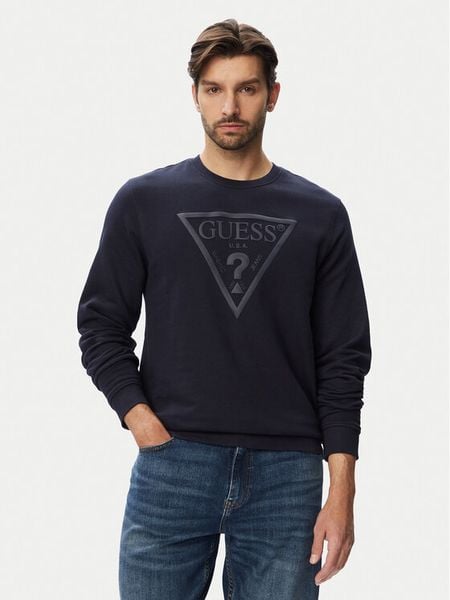 Guess Bluza M6YQ37 K4103 Granatowy Slim Fit. Niebieskie bluzy męskie Guess, m, z aplikacjami, z bawełny, bez kaptura. Za 278.99 zł.