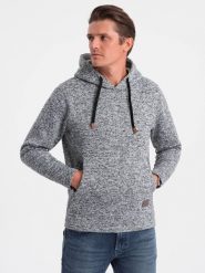 Bluza męska nierozpinana kangurka z kapturem - szary melanż V1 OM-SSNZ-0147 - XXL. Szare bluzy męskie Ombre Clothing, l, bez wzorów, z kapturem. W wyprzedaży za 59.99 zł.