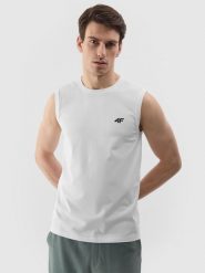 4F Tank top regular gładki męski - biały XL. Białe koszulki sportowe męskie 4f, m, bez wzorów, z bawełny, bez kołnierzyka, bez ramiączek. W wyprzedaży za 29.99 zł.