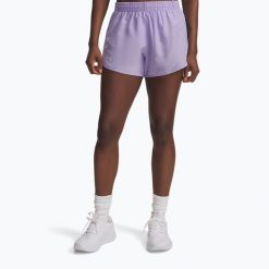 Spodenki do biegania damskie Under Armour Fly By 3". Fioletowe szorty sportowe damskie Under Armour, bez wzorów, sportowe, do biegania. Za 99.99 zł.