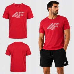 KOSZULKA MĘSKA 4F T-SHIRT BAWEŁNIANY SPORTOWY Z NADRUKIEM L M3342 SS26. Czerwone koszulki sportowe męskie 4f, l, bez wzorów, z bawełny, bez kołnierzyka, bez ramiączek, na fitness i siłownię. Za 46.28 zł.