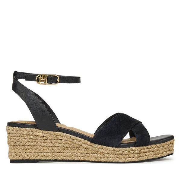 Espadryle Tommy Hilfiger. Czarne sandały damskie Tommy Hilfiger, bez wzorów, bez obcasa, bez zapięcia. Za 319.99 zł.