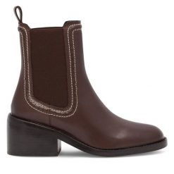 Botki GINO ROSSI. Brązowe botki damskie Gino Rossi, bez obcasa, na słupku, bez zapięcia. Za 399.99 zł.