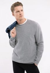Bawełniany sweter S-BRADY. Szare swetry przez głowę męskie Volcano, l, bez wzorów, z bawełny, bez kołnierzyka. Za 159.99 zł.