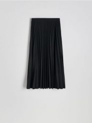 Plisowana spódnica midi - czarny. Czarne spódnice damskie Reserved, l, bez wzorów, z dzianiny, midi, proste. W wyprzedaży za 69.99 zł.