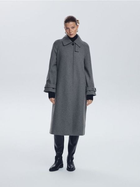 Płaszcz z dodatkiem wełny - ciemnoszary. Szare płaszcze damskie Reserved, l, bez wzorów, z tkaniny, bez kaptura. Za 359.99 zł.