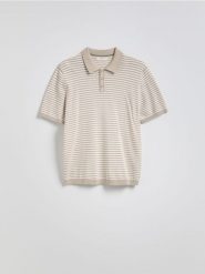 Sweter polo z wiskozą - beżowy. Brązowe swetry przez głowę męskie Reserved, l, bez wzorów, z dzianiny, bez kołnierzyka. Za 119.99 zł.
