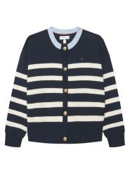 Tommy Hilfiger Kardigan Nautical Stripes KG0KG09696 Biały Regular Fit. Białe swetry dla dziewczynek Tommy Hilfiger, bez wzorów, z bawełny, bez kołnierzyka, bez ramiączek, bez kaptura. Za 369.99 zł.