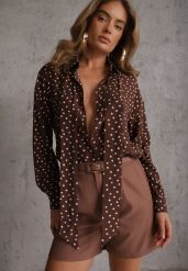 Brązowa Wiskozowa Koszula Wiązana pod Szyją z Lekkiej Tkaniny w Kropeczki Lanassa. Brązowe t-shirty i topy dla dziewczynek Renee, bez wzorów, z materiału, bez ramiączek. Za 119.99 zł.