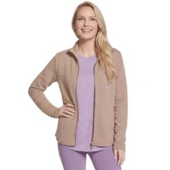 Bluza dresowa sportowa damska The Hoodless Hoodie GoWalk Shine Jacket. Brązowe bluzy sportowe damskie Skechers, m, bez wzorów, z dresówki, bez kaptura, trekkingowe. Za 199.99 zł.