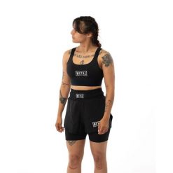 Szorty treningowe 2 w 1 dla kobiet Metal Boxe. Czarne szorty sportowe damskie METAL BOXE, xs, bez wzorów, z materiału, sportowe, na fitness i siłownię. Za 239.00 zł.