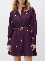 Sukienka z haftem - bordowy. Czerwone sukienki damskie Reserved, na co dzień, l, bez wzorów, z bawełny, bez kołnierzyka, bez ramiączek, mini, proste. Za 229.99 zł.