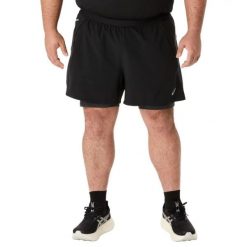 Męskie Spodenki Szosowe 2 W 1. Czarne krótkie spodenki sportowe męskie Asics, m, bez wzorów, trekkingowe. Za 352.99 zł.